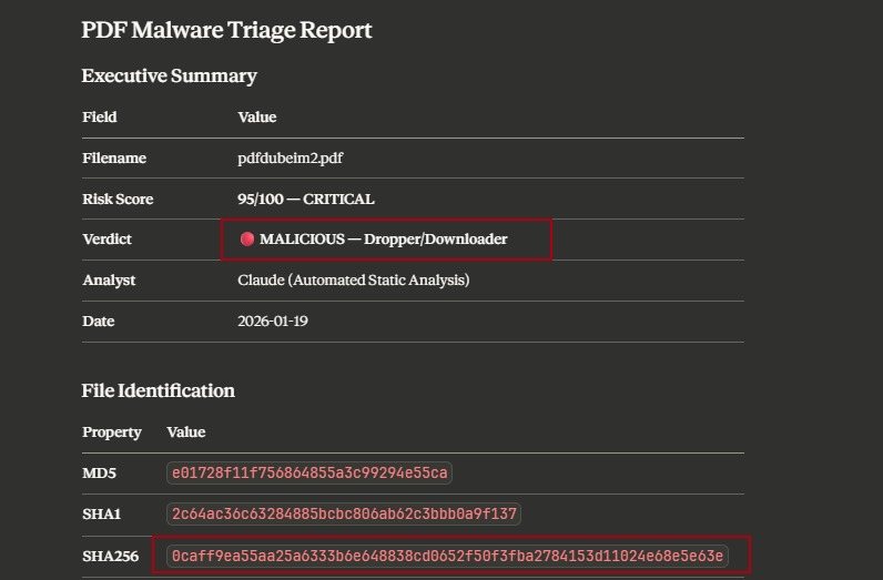 Score 95/100 CRITICAL with payload identified